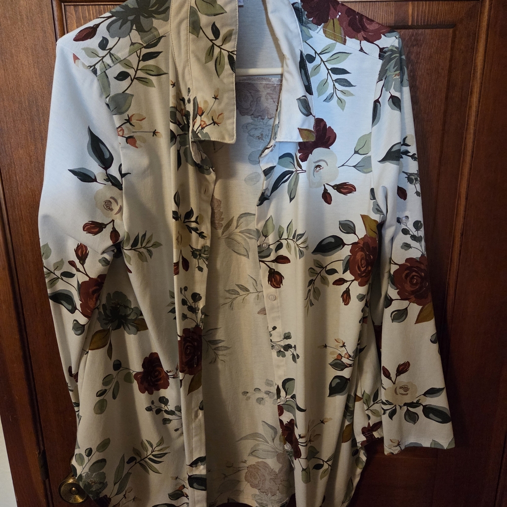 LuLaRoe Floral Button-Up Blouse - Cream, Burgundy, Olive